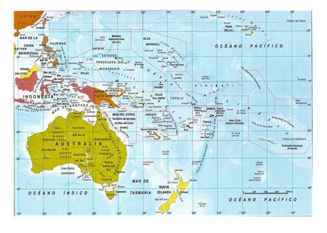 Mapa De Oceanía Político Físico Mudo Con Nombres Mapamundi