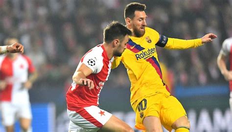 Messis Historic Goal Helps Barcelona Edge Slavia Prague