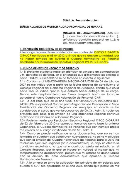 Modelo De Recurso Administrativo De Reconsideración Pdf Gobierno