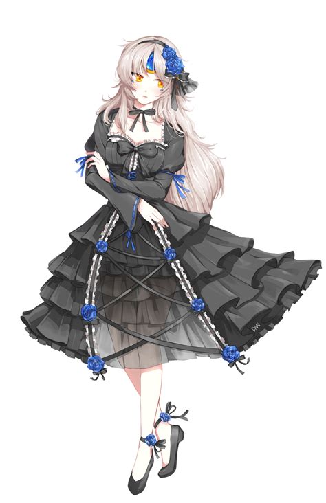 Black Dress Silver Hair High Heels Anime Girl Dresses