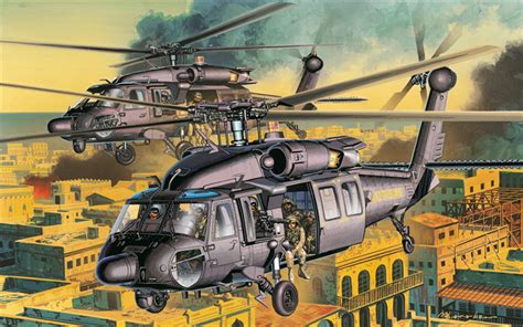 Download Wallpapers Sikorsky Uh 60 Black Hawk Artwork Combat Aircraft