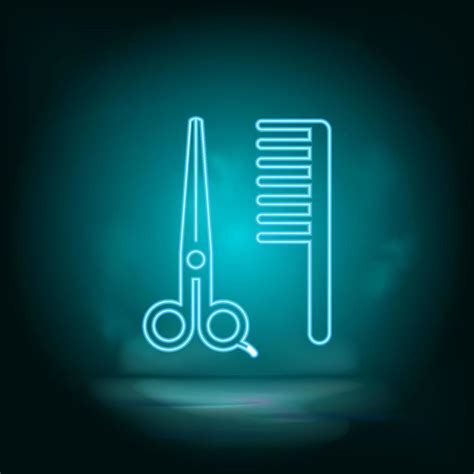 Scissors Comb Barber Blue Neon Vector Icon Simple Element
