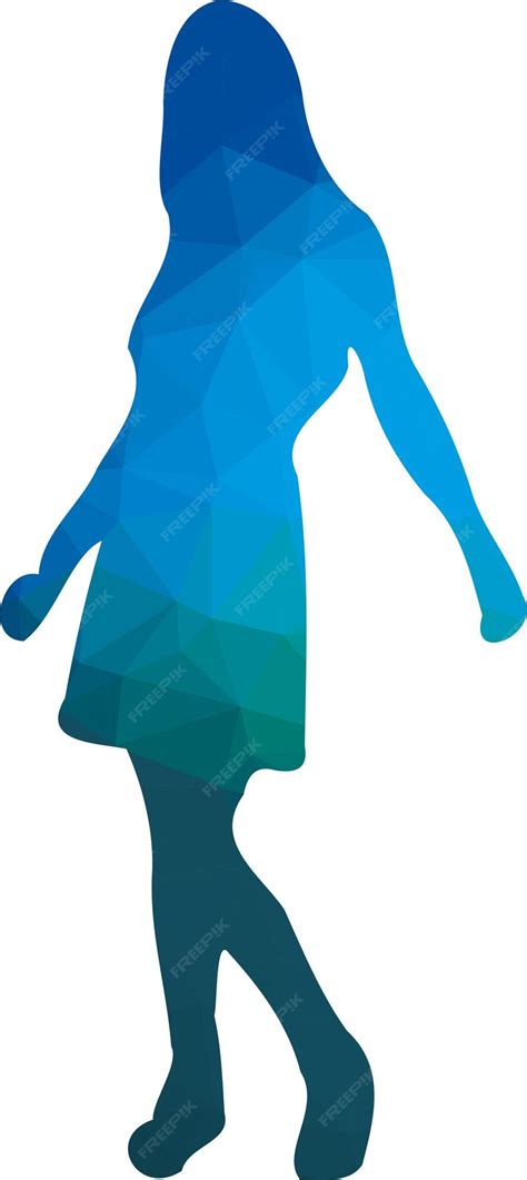 Silueta Vectorial De Una Mujer Color Azul Aislada Sobre Fondo Blanco