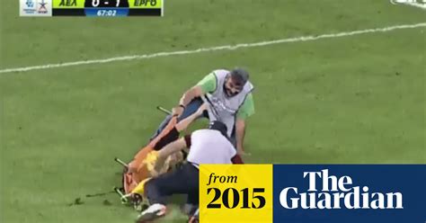 Greek Stretcher Bearer Falls Over Twice Drops Injured Player European Club Football The