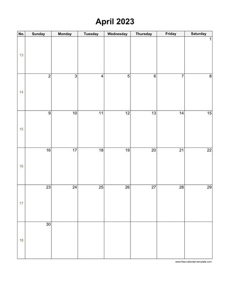 2023 April Calendar Blank Vertical Template Free Calendar