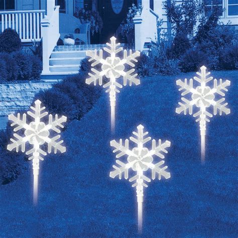 Everstar Led Snowflake Lawn Stakes 4 Ct Christmas Outdoor Decor