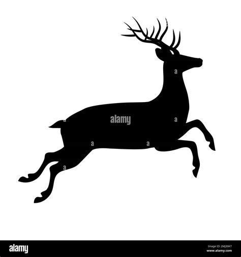 Vector Flat Hand Drawn Jumping Deer Silhouette Isolated On White