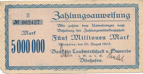 Nu cu mult timp în urmă am avut o discuţie cu un oficial german din lumea finanţelor şi economiei. Deutschland Deutsches Reich 5 Millionen Mark 20.08.1923 ...