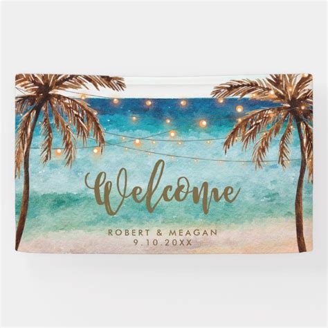 Tropical Beach Palm Trees Wedding Welcome Banner In 2020