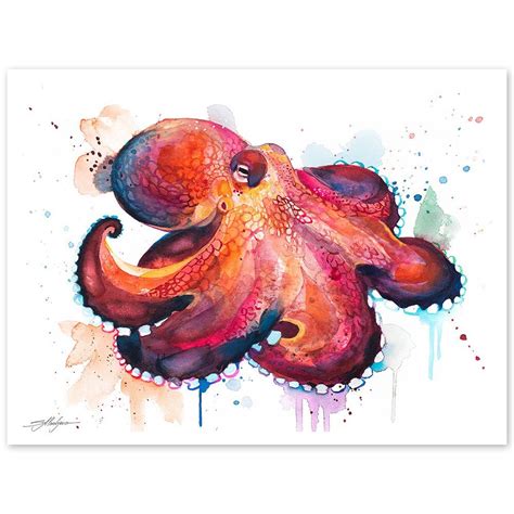 Coconut Octopus Watercolor Painting Print By Slaveika Aladjova