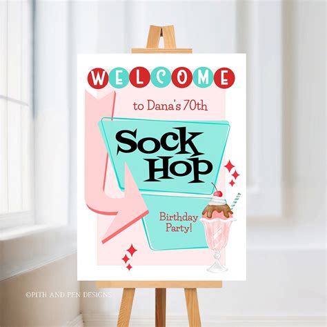 50s Sock Hop Birthday Party Sign Printable Welcome Sign Etsy