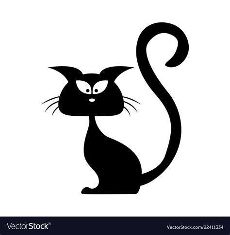 Halloween Black Cat Silhouette Cartoon Clipart Vector Image