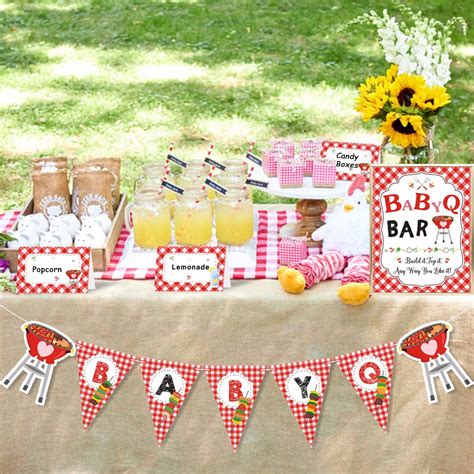 Amazon.com: Bessmoso BBQ Baby Shower Party Decorations Kit BabyQ Banner Bar Sign Food Tent Cards 