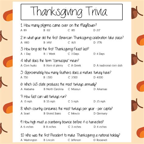 Thanksgiving Trivia Printable