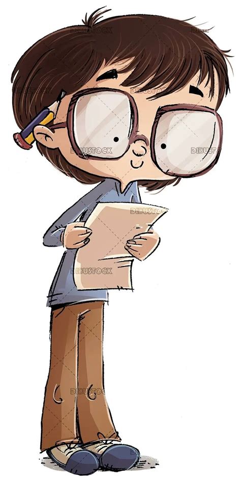 Estudiante Con Gafas Mirando Un Papel Dibustock Ilustraciones
