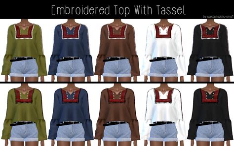 Sims 4 Ccs The Best Embroidered Top With Tassel By Spectacledchic Sims4