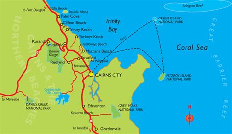 Cairns Ferries And Beaches Map Queensland Australia