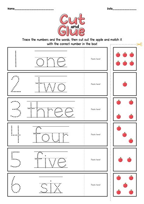 Pre K Worksheets Numbers Cut Out