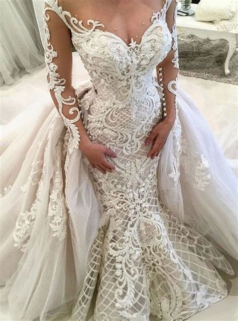 glamorous long sleeve lace wedding dresses