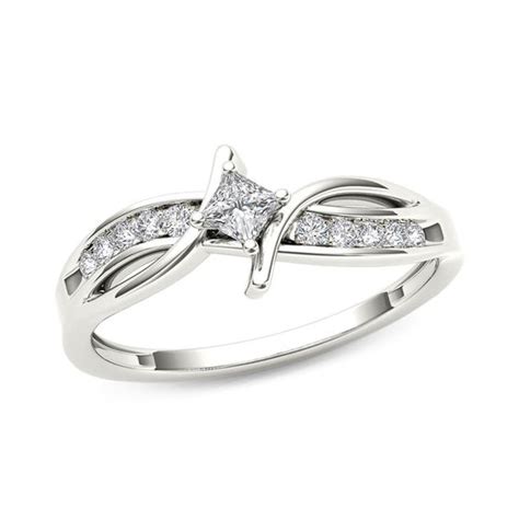 Infinity diamond promise ring in 10k white gold. 1/4 CT. T.W. Princess-Cut Diamond Bypass Promise Ring in ...