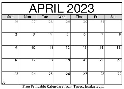 Calendar 2023 Printable Free Monthly April Get Calendar 2023 Update