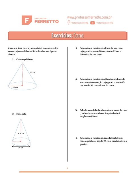 Lista De Exercícios 58 Cone Pdf Espaço Formas Geométricas