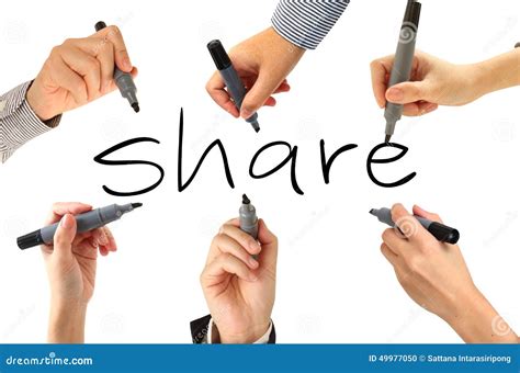 Many Hands Writing Share Word Stock Photo Image Of Idea Share 49977050