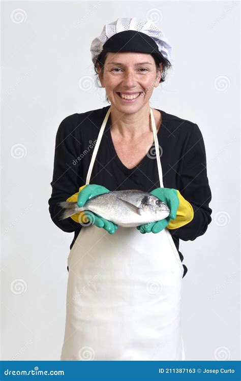 Fishmonger Holding On White Background Stock Image Image Of Portrait