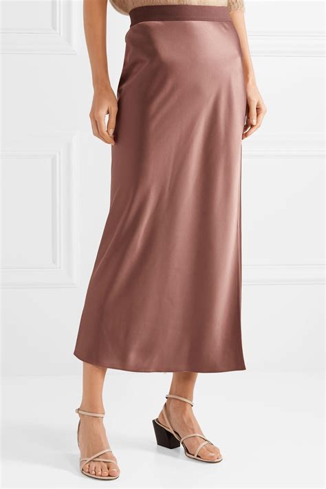 Theory Satin Maxi Skirt In Copper Brown Lyst