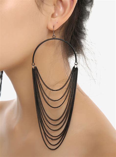 Blackheart Black Dangle Chain Hoop Earrings Earrings Earring Trends Hoop Earrings