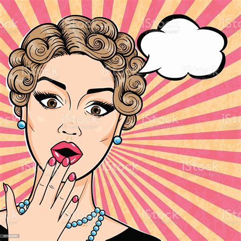 Vector Pop Art Retro Woman Shocked Face With Open Mouth Stock Vector