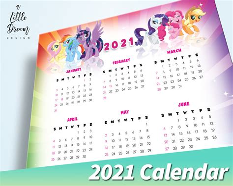My Little Pony 2021 Yearly Calendar A3a4 Printable Home Etsy