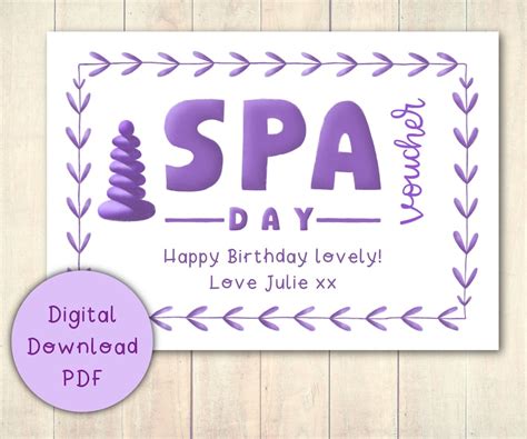 Spa Day T Voucher Coupon Printable Digital Download Pdf Etsy