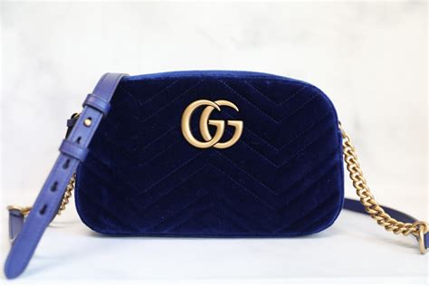 Gucci Marmont Camera Bag Small Navy Velvet New In Dustbag Julia Rose