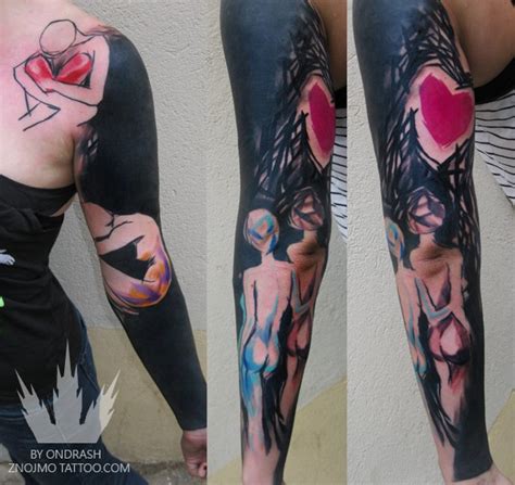 You can find more information about this tattoo artist on his personal websites, which are listed here. Heart Sleeve Abstract Tattoo by Ondrash Tattoo