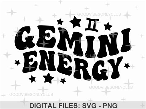 Gemini Energy Svg Png Zodiac Star Sign Retro Wavy Text Svg Etsy