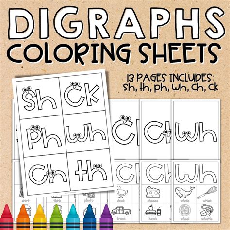 Digraphs Coloring Sheets Sh Th Wh Ph Ch Ck Printable Etsy