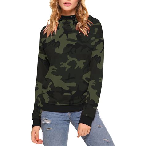 Camo Green High Neck Pullover Hoodie For Women Model H24 Id D2761780