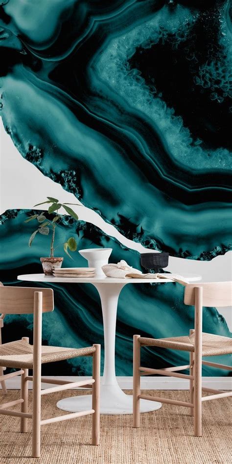 Dark Turquoise Agate 1 Wall Mural / Wallpaper Art | Wall murals, Stone