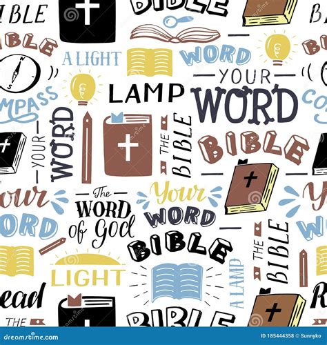 Seamless Christian Pattern With Inscriptions Your Word Bible Lamp
