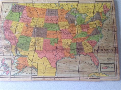 Antique Wooden United States Map Puzzle By Milton Bradley