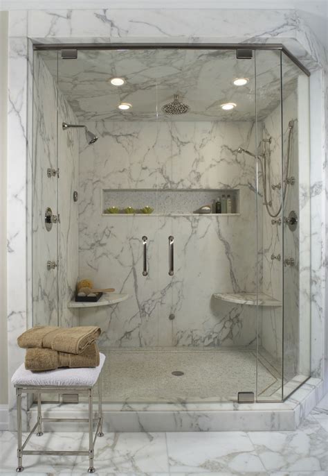 500 x 666 jpeg 46 кб. White marble shower - Contemporary - Bathroom - Detroit ...