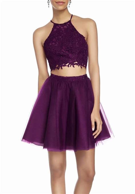 Two Pieces Homecoming Dresses Short Beading Applique Halter Neck Tulle
