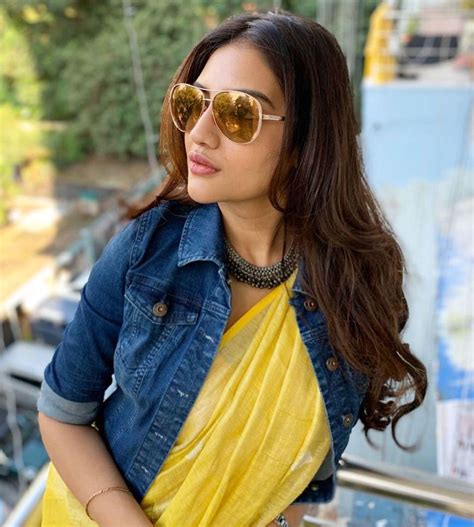 You look so beautiful and elegant ❤. Nusrat Jahan shared picture in saree with denim jacket on ...