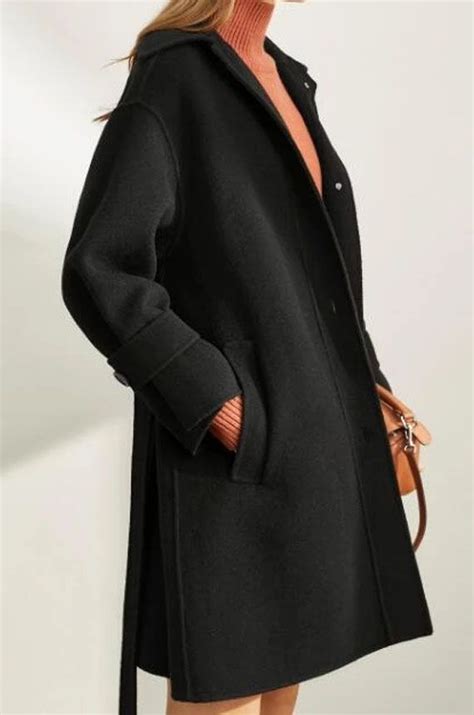 Cashmere Women Winter Black Long Women Wool Coat Jacket Wool Coat