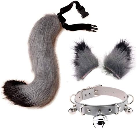 Faux Fur Wolf Fox Tail Ears Hair Clips And Bell Leather Neck Etsy