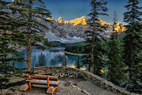 Moraine Lake Valley Of Ten Peaks Banff Canada Mountains Forest Trees