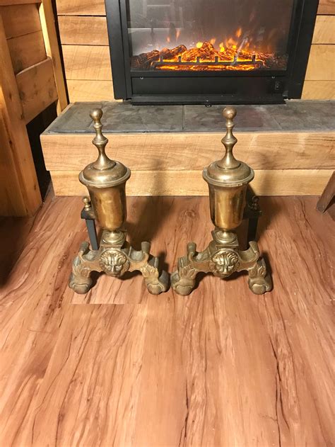 Fireplace Andirons A Pair Of Vintage Solid Brass Andirons Etsy