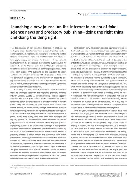 Pdf Launching A New Journal On The Internet In An Era Of Fake Science