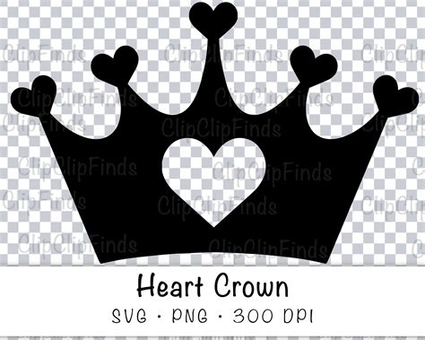Heart Queen Crown Svg Vector Cut File And Png Transparent Etsy